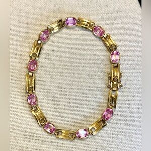 Pink Sapphire Gold Wash Sterling Silver Bracelet